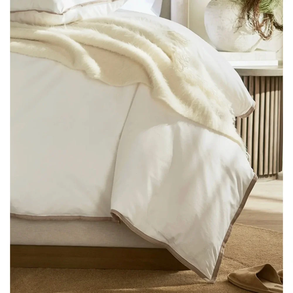 New Boll & Branch Luxury Framed Percale King Duvet Set White & Oak